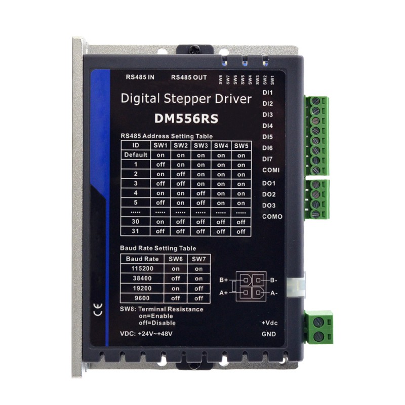 Sterownik krokowy Modbus RS485 DM556RS 0,5-5,6 A 24-48 V DC Pasuje do silników krokowych Nema 17, 23, 24