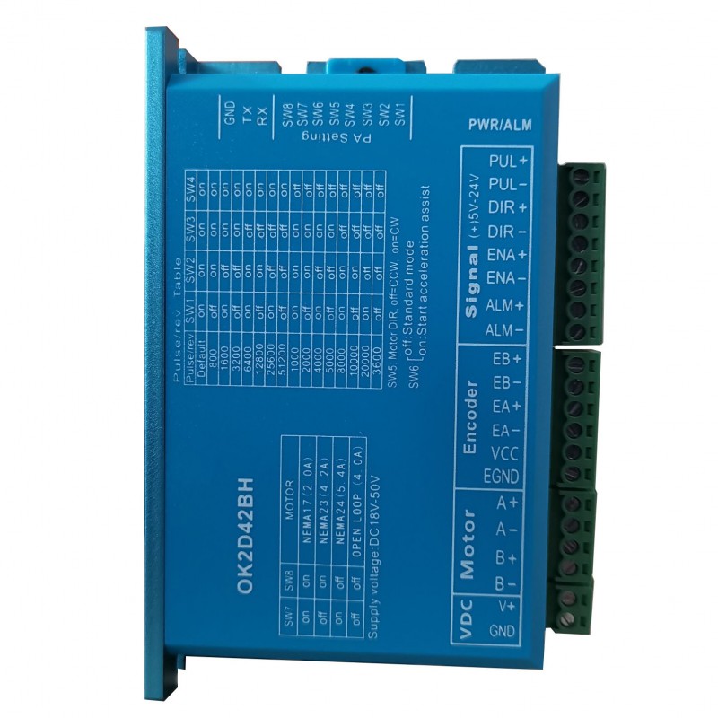 Sterownik silnika krokowego z zamkniętą pętlą OK2D42BH 0~5,6A 18~70VDC do silników krokowych Nema 17, Nema 23, Nema 24