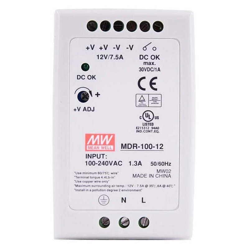 Zasilacz na szynę din 12v MeanWell MDR-100-12 7,5A 100W