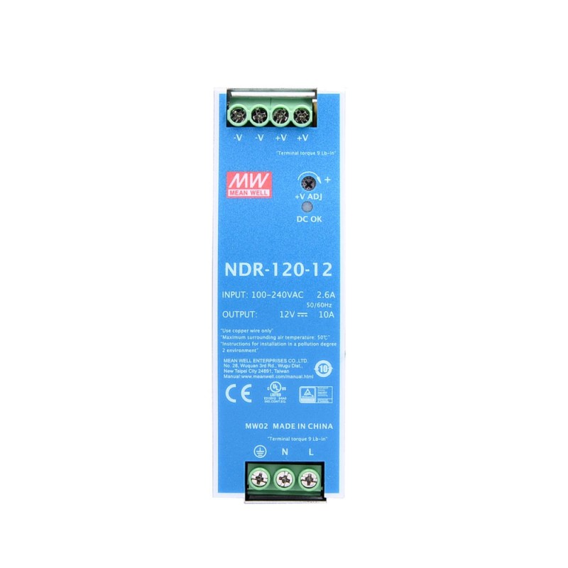 Zasilacz na szynę din 12v Meanwell NDR-120-12 10A 120W zatwierdzone przez UL508