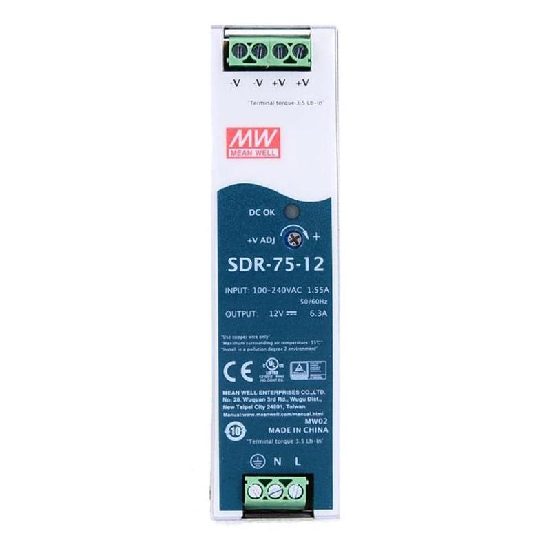 Zasilacz na szynę din 12v Meanwell SDR-75-12 6,3A 75,6W