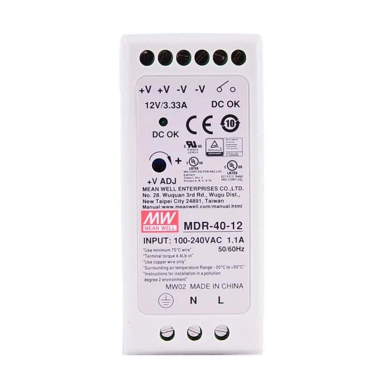 Zasilacz na szynę din 12v MeanwWell MDR-40-12 3,33A 40W