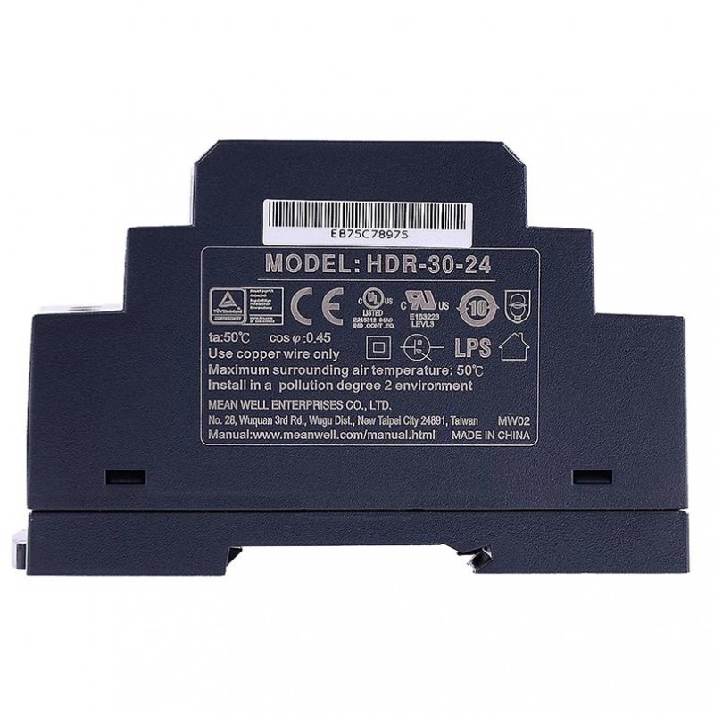 Zasilacz na szynę din 24v Meanwell HDR-30-24 36W 1,5A ultra smukły kształt stopnia