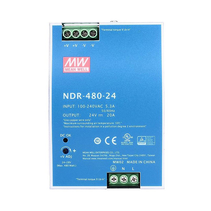 Zasilacz na szynę din 24v Meanwell NDR-480-24 20A 480W