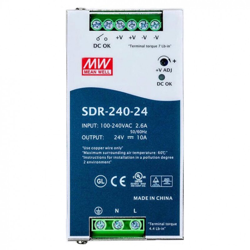 Zasilacz na szynę din 24v Meanwell SDR-240-24 z funkcją PFC