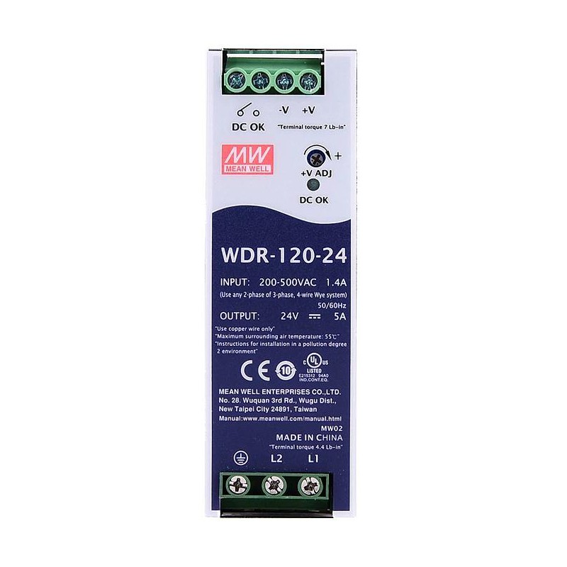 Zasilacz na szynę din 24v Meanwell WDR-120-24 5A 120W