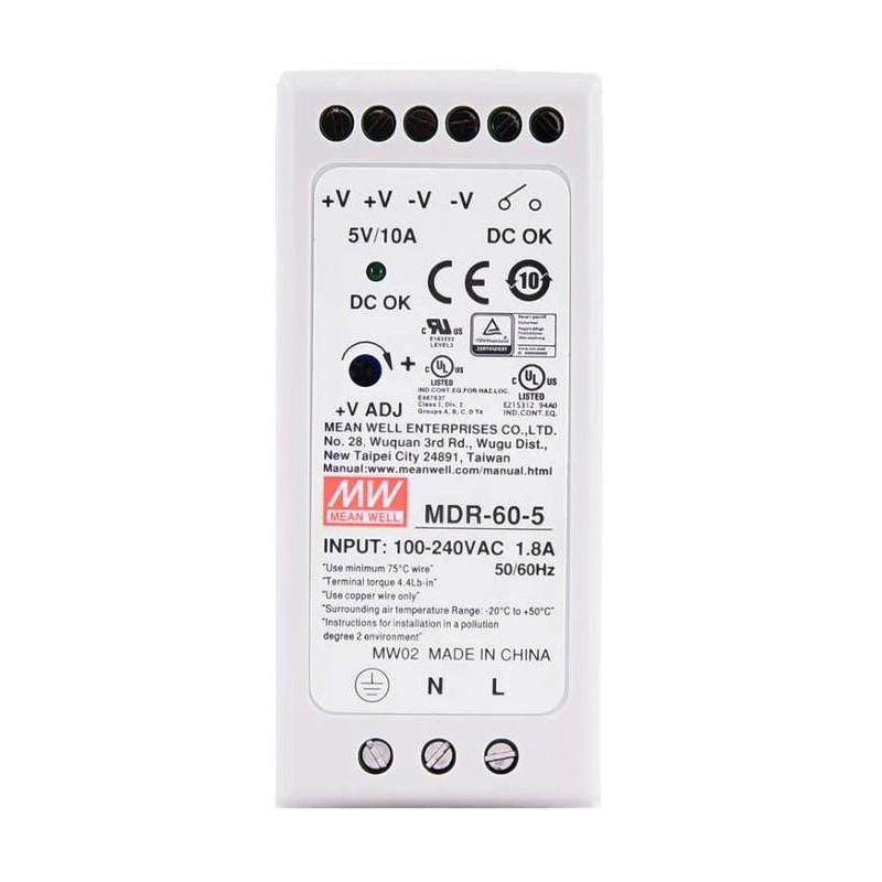 Zasilacz na szynę din 5v MeanWell MDR-60-5 10A 60W
