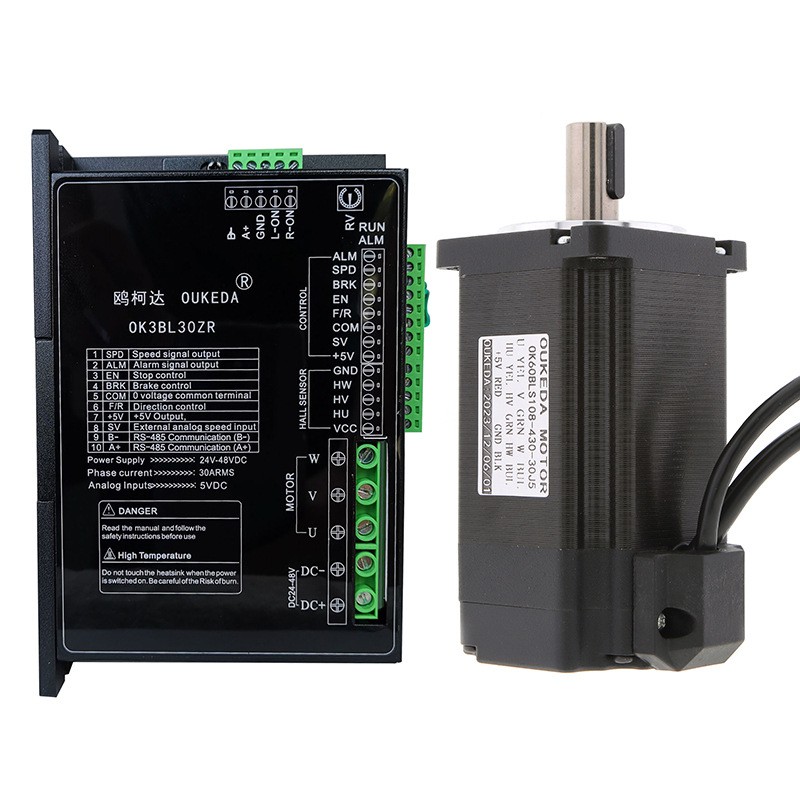 Zestaw silnika bezszczotkowego prądu stałego 300 W 48 V i sterownika BLDC OK60BLS108-430-30J5+OK3BL30ZR 95,55 Ncm 3000 obr./min 3 fazy