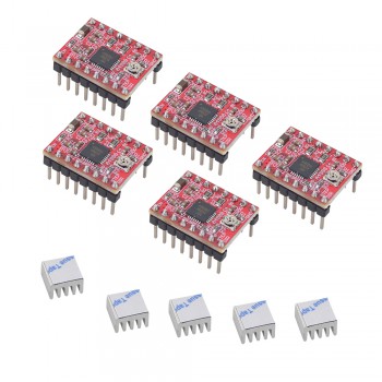 5 szt./opakowanie Moduł sterownika krokowego A4988 z radiatorem do drukarki 3D RepRap
