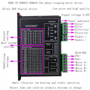 Sterownik silnika krokowego OK2D656T 1,4-5,6A 18-60VDC dla silnika krokowego NEMA23 NEMA24 NEMA34
