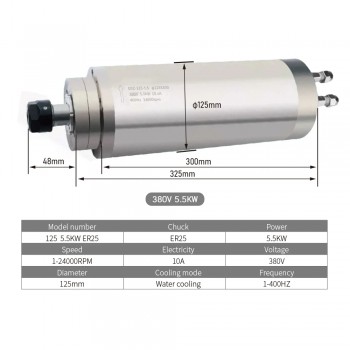 Wrzeciono frezarki CNC chłodzony wodą OSP001429 5,5KW 220V/380V 24000obr./min z tuleją zaciskową ER25