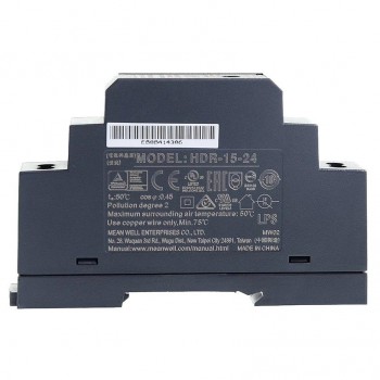 Zasilacz na szynę din 24v MeanWell HDR-15-24 15W 0,63A ultra smukły kształt stopnia