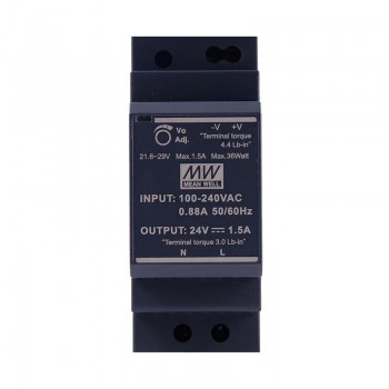 Zasilacz na szynę din 24v Meanwell HDR-30-24 36W 1,5A ultra smukły kształt stopnia