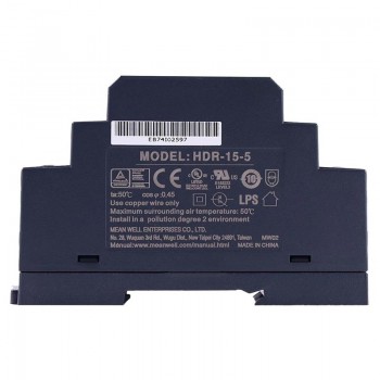 Zasilacz na szynę din 5v MeanWell HDR-15-5 15W 2,4A ultra smukły kształt stopnia