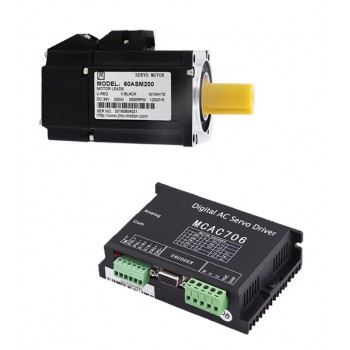 Zestaw silnik serwo z sterownik, 0,2 kW 36 V DC 60ASM200 + MCAC706 7,6 A 0,63 Nm 3000 obr./min 60 x 60 mm z enkoderem 2500 linii