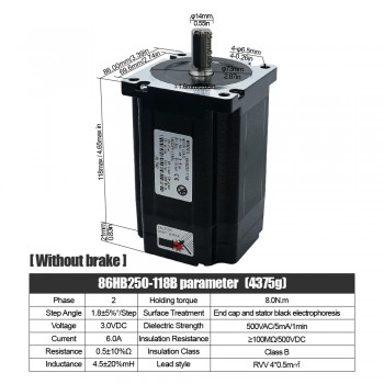 Zestaw silnika krokowego Nema34 z zamkniętą pętlą 86HB250-118B-HBS86 No Brake 1,8 stopnia 8 Nm + sterownik HBS86