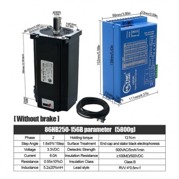 Zestaw silnika krokowego Nema34 z zamkniętą pętlą 86HB250-156B-HBS86 No Brake 1,8 stopnia 12 Nm ze sterownik HBS86