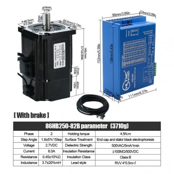 Zestaw silnika krokowego Nema34 z zamkniętą pętlą 86HB250-82B-HBS86 Brake 4,5N.m 1,8 stopnia z sterownik HBS86 + linką + hamulcem
