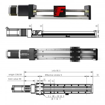 Moduł liniowy z podwójną prowadnicą śrubową kulową, siłownik liniowy FSK80 100-1000 mm z silnikiem krokowym NEMA24