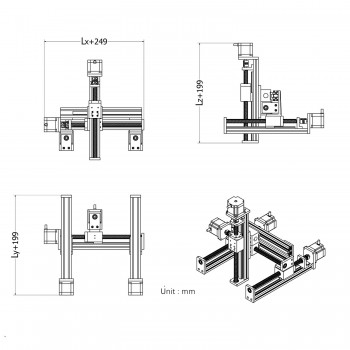 Prowadnica liniowa Gantry, Moduł prowadnicy liniowej XYZ, stół przesuwny X=100 mm, Y=100 mm, Z=50 mm