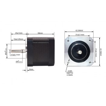 Silnik krokowy Nema 17 17HS15-1504S-X1 45Ncm 12V 1,5A 4 przewody z kablem 1m i złączem
